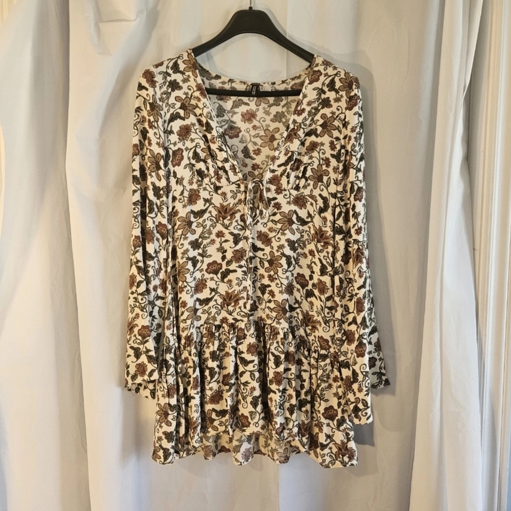H&M Floral V-Neck Midi Dress - Cream and Brown